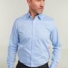 Shirts Double Two | Blue Non-Iron Pure Cotton Twill Shirt - Double Cuff