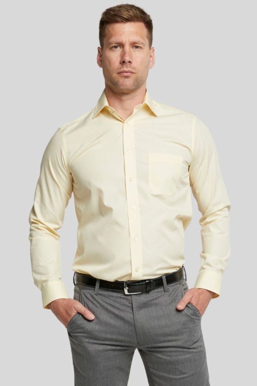 Shirts Double Two | Lemon Yellow Long Sleeve Non-Iron Shirt