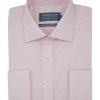 Shirts Double Two | Tailored Fit Pink Non-Iron Pure Cotton Twill Shirt - Double Cuff