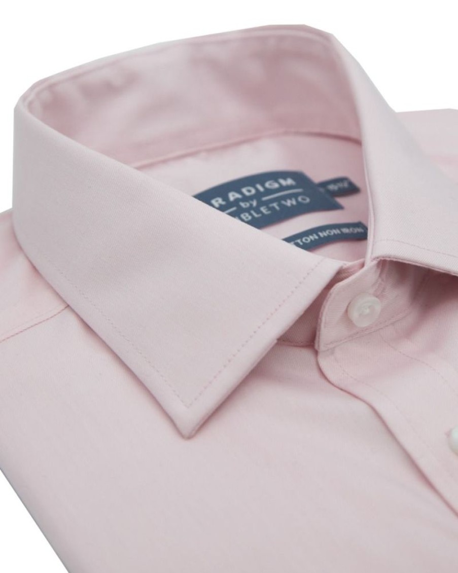 Shirts Double Two | Tailored Fit Pink Non-Iron Pure Cotton Twill Shirt - Double Cuff