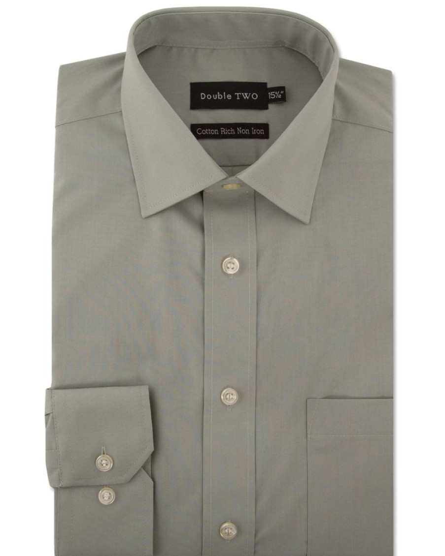 Shirts Double Two | Sage Green Long Sleeve Non-Iron Shirt