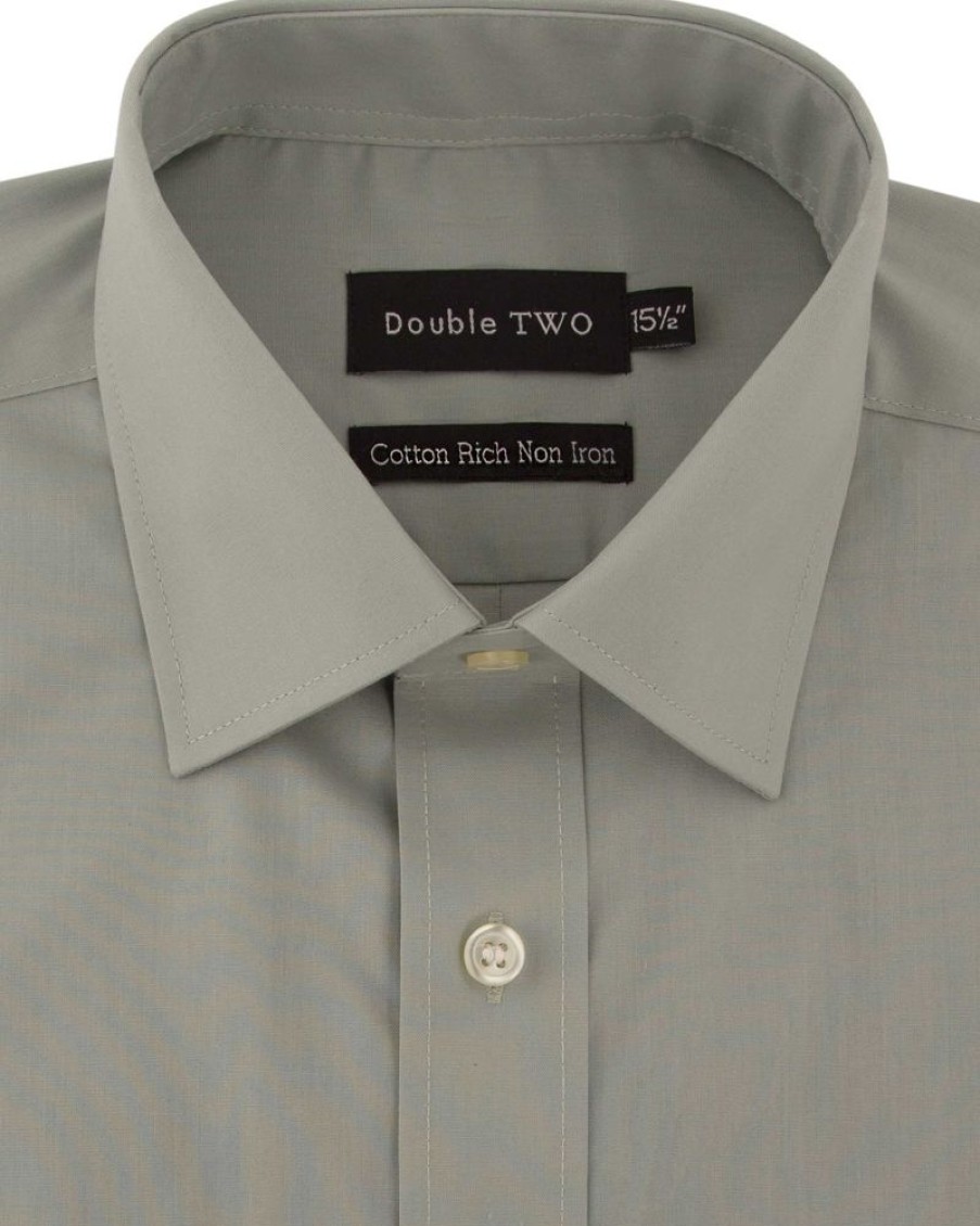 Shirts Double Two | Sage Green Long Sleeve Non-Iron Shirt