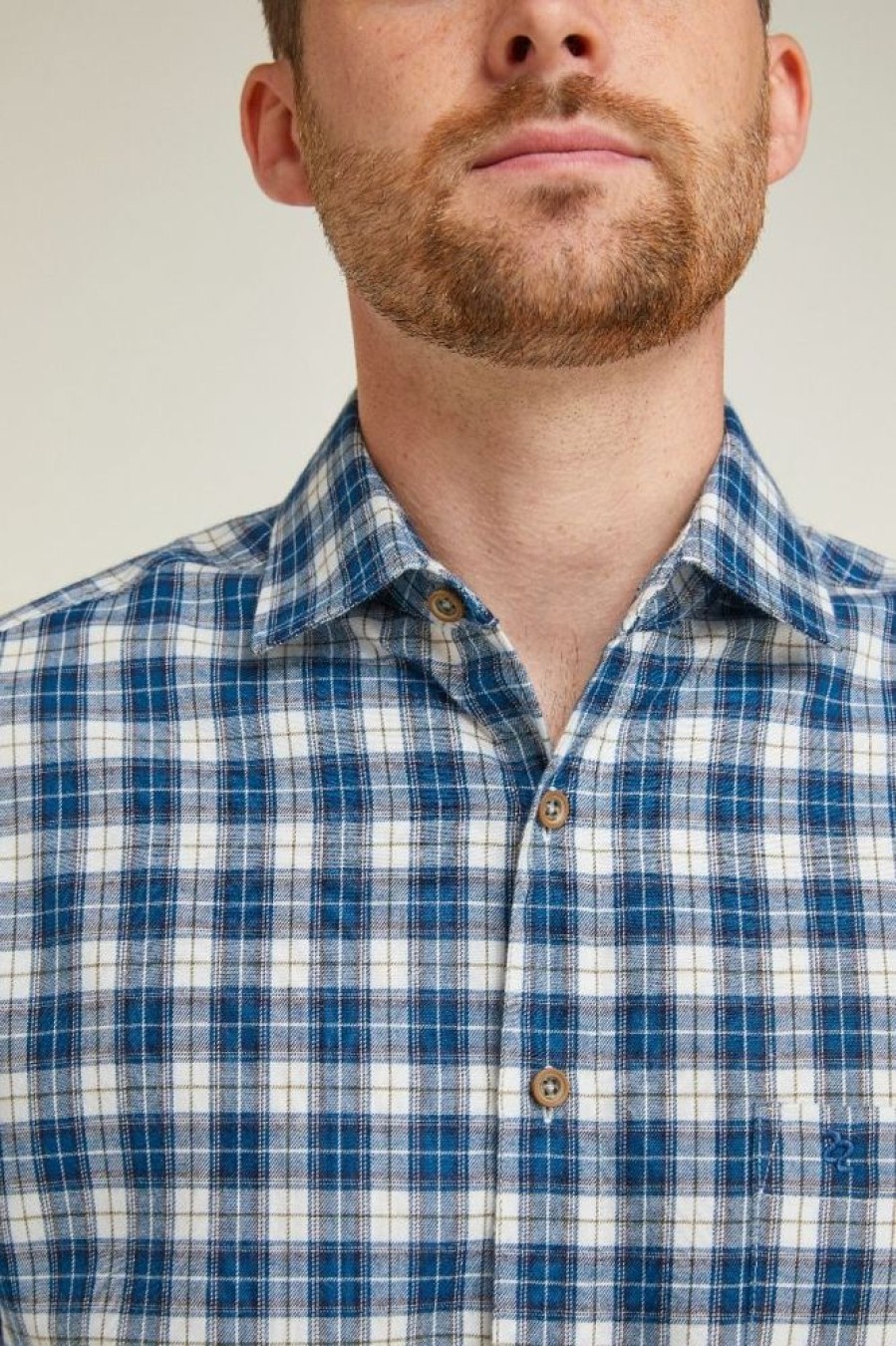 Shirts Double Two | Blue Plaid Check Long Sleeve Casual Eco Shirt