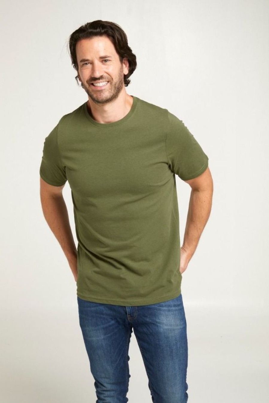 Casualwear Double Two | Plain Military Green Pure Cotton T-Shirt