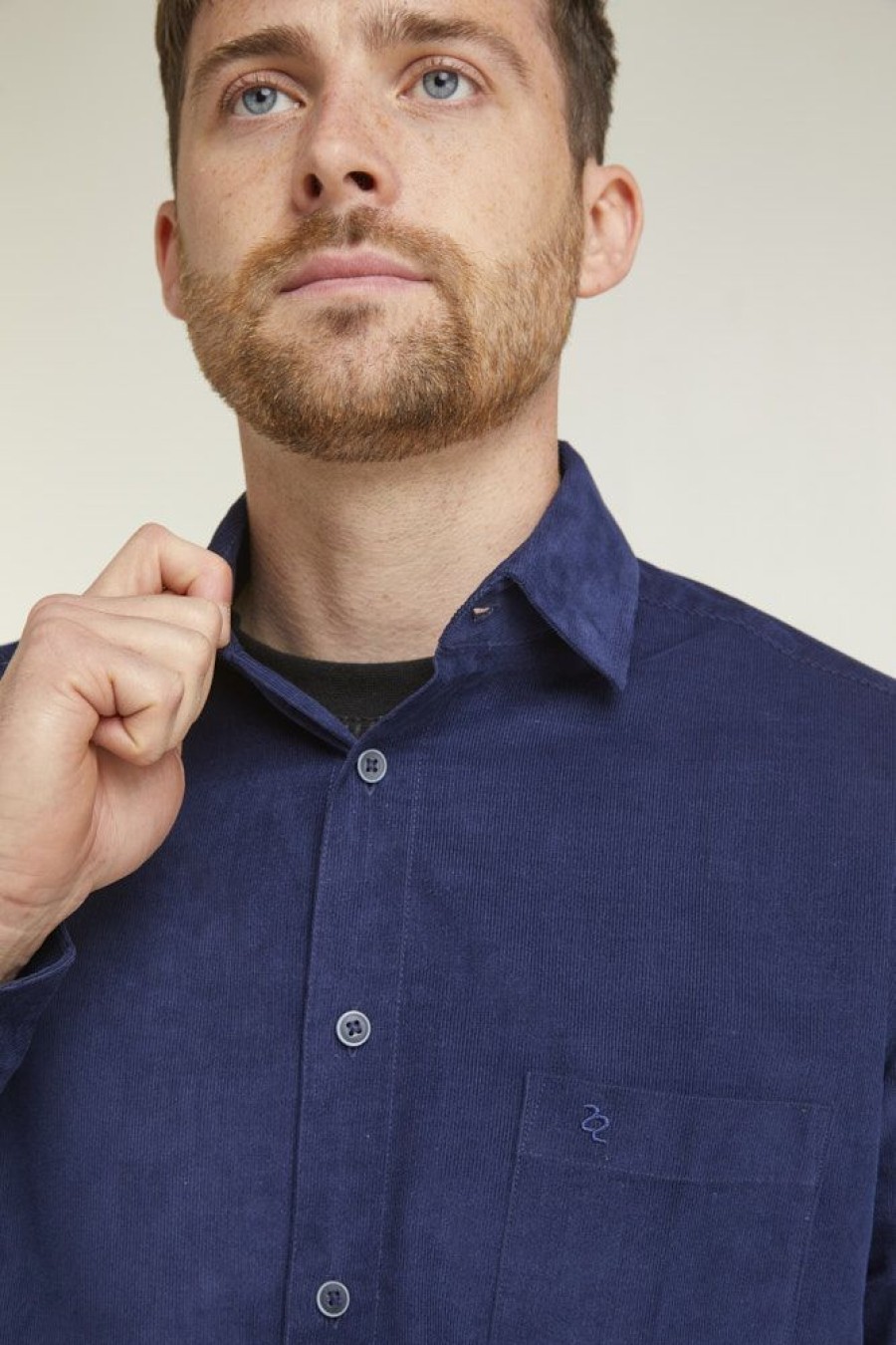 Shirts Double Two | Navy Corduroy Long Sleeve Casual Shirt