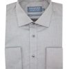 Shirts Double Two | Tailored Fit Grey Non-Iron Pure Cotton Twill Shirt - Double Cuff