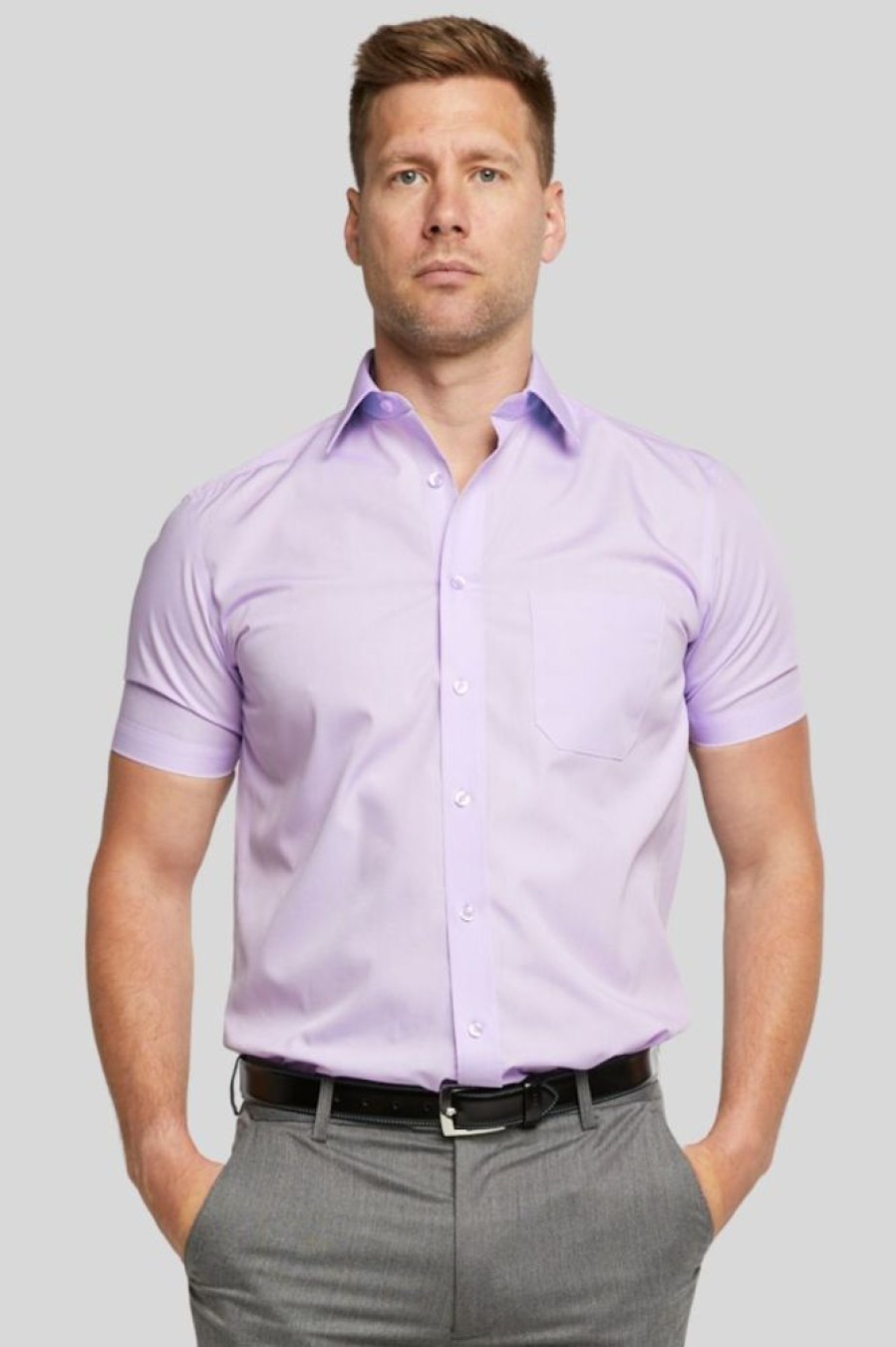 Shirts Double Two | Mauve Short Sleeve Non-Iron Shirt