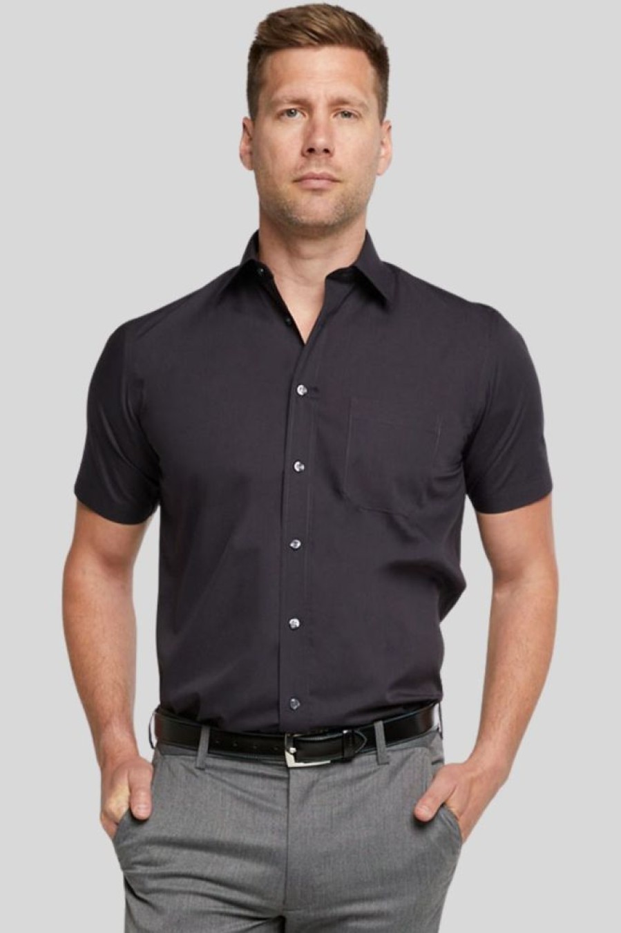 Shirts Double Two | Black Short Sleeve Non-Iron Shirt