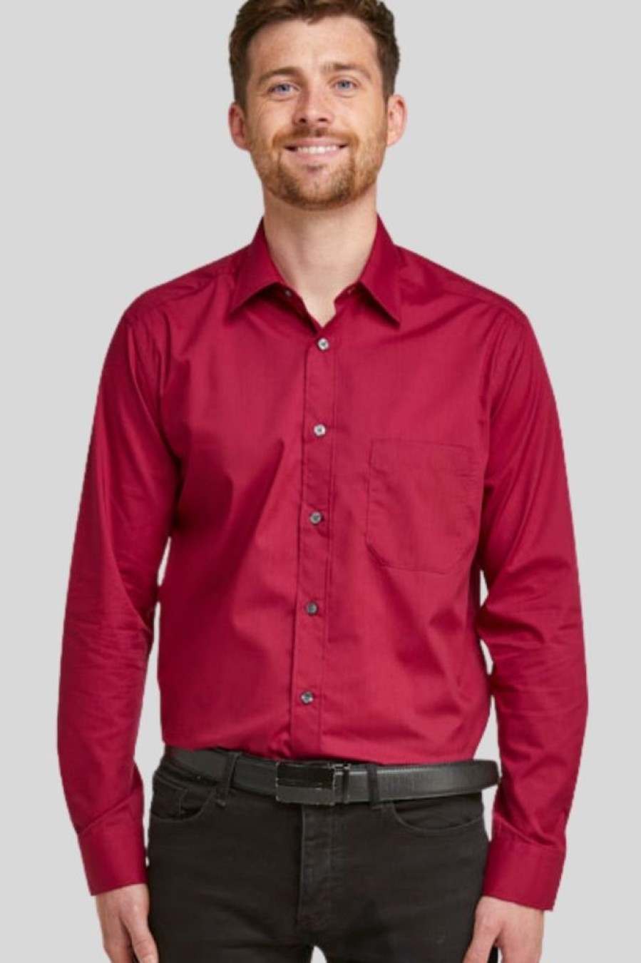 Shirts Double Two | Burgundy Classic Easy Care Long Sleeve Shirt