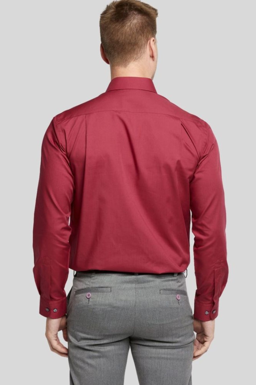 Shirts Double Two | Burgundy Classic Easy Care Long Sleeve Shirt