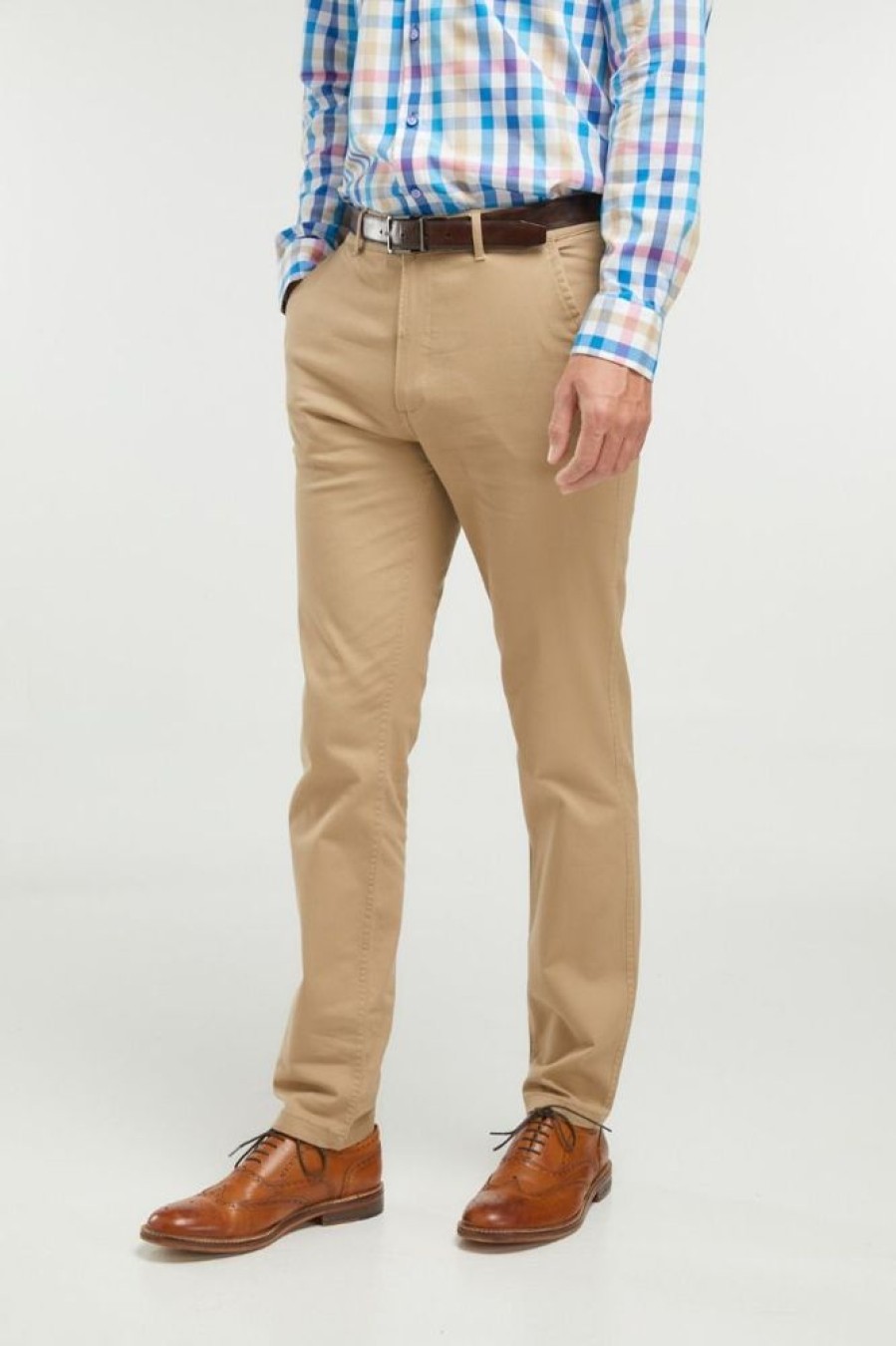 Trousers Double Two | Khaki Cotton Slim Fit Chino Trousers