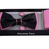 Accessories Double Two | Pink And Black Bow Tie, Handkerchief And Cufflink Gift Set