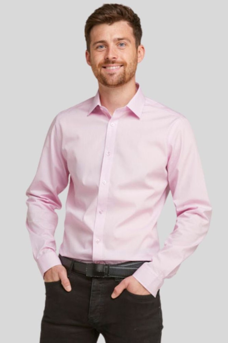 Shirts Double Two | Slim Fit Pink Long Sleeve Non-Iron Shirt