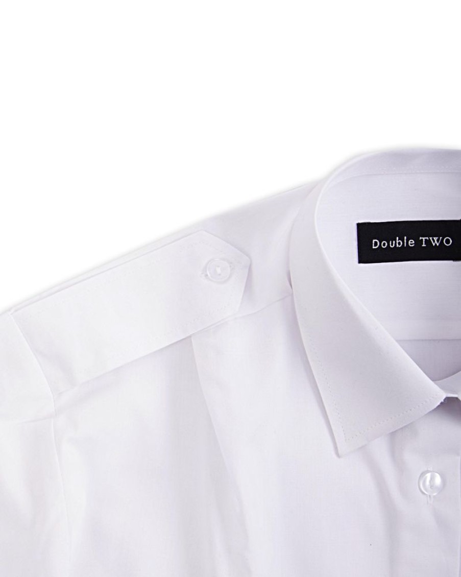 Shirts Double Two | White Long Sleeve Mens Pilot Shirt