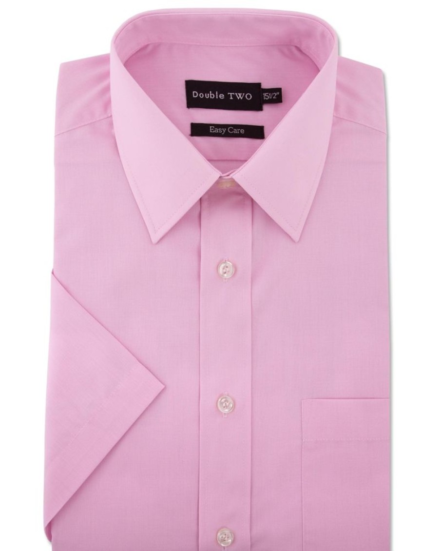 Shirts Double Two | Pink Classic Easy Care Short Sleeve Shirt