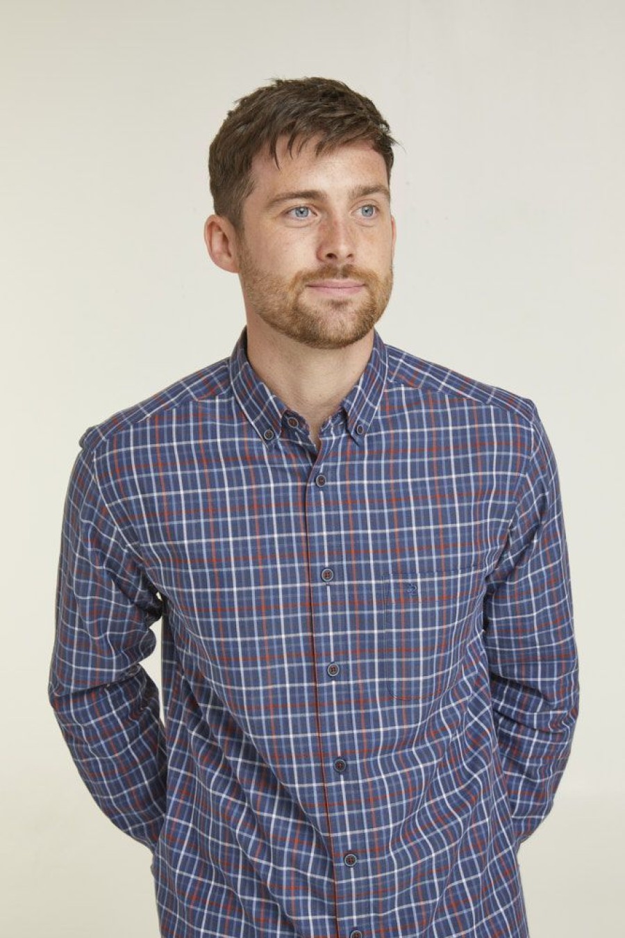 Casualwear Double Two | Navy Blue & Red Check Long Sleeve Casual Shirt