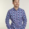 Casualwear Double Two | Navy Floral Print Long Sleeve Casual Shirt