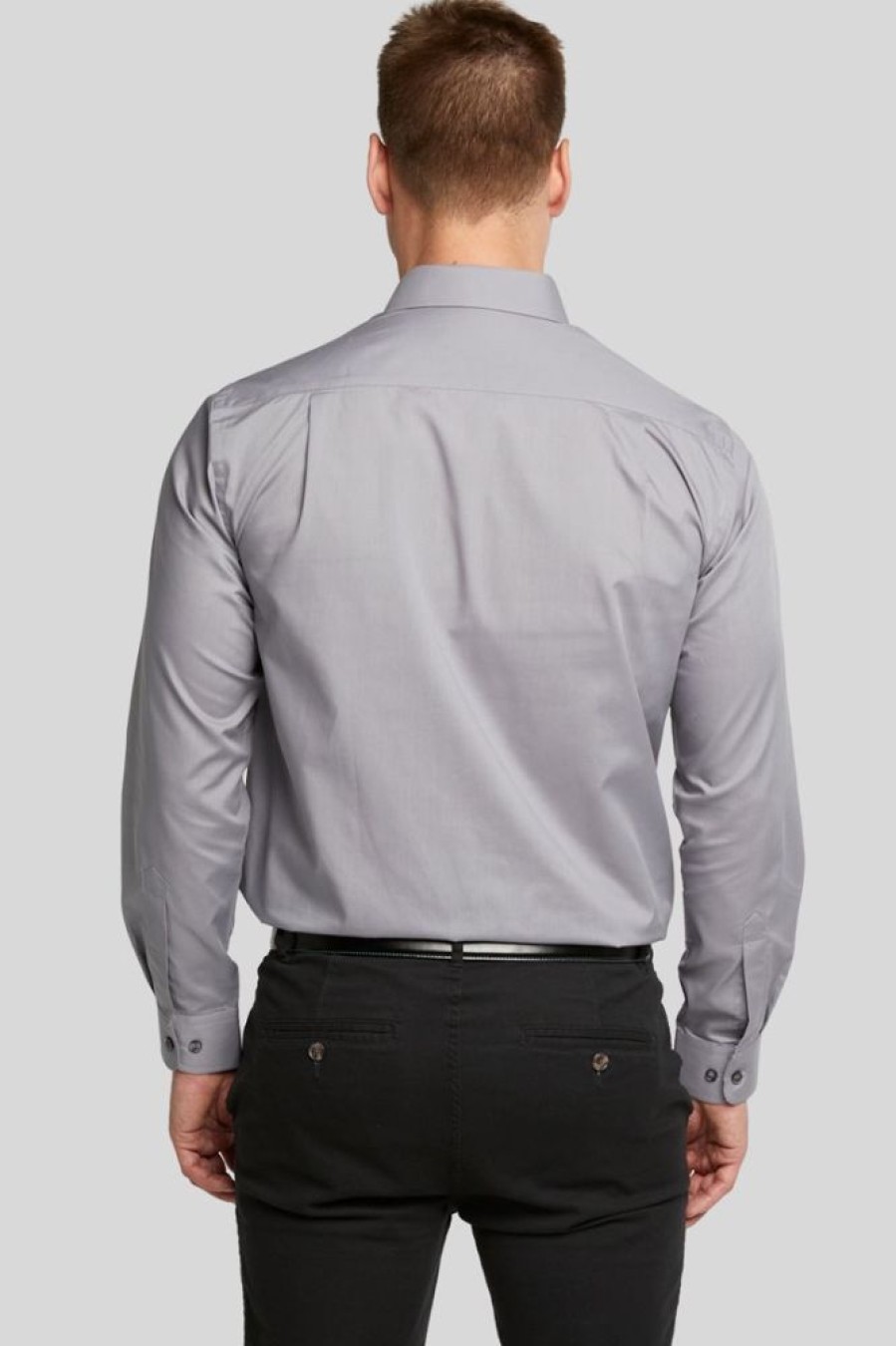 Shirts Double Two | Silver Grey Classic Easy Care Long Sleeve Shirt