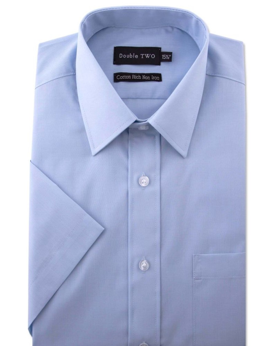 Shirts Double Two | Glacier Blue Short Sleeved Non-Iron Shirt