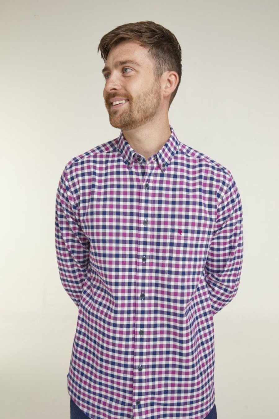 Casualwear Double Two | Plum Check Long Sleeve Casual Shirt