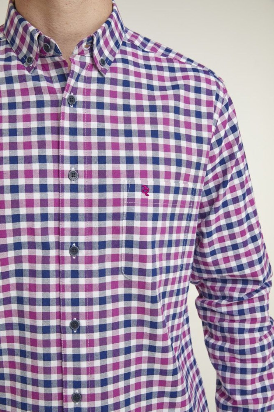 Casualwear Double Two | Plum Check Long Sleeve Casual Shirt