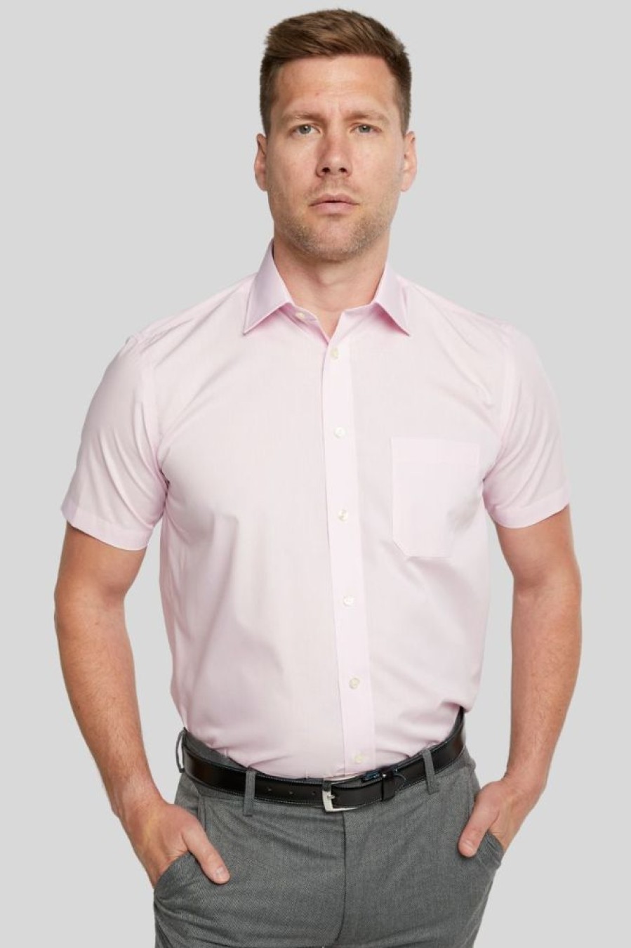 Shirts Double Two | New Pink Short Sleeve Non-Iron Shirt