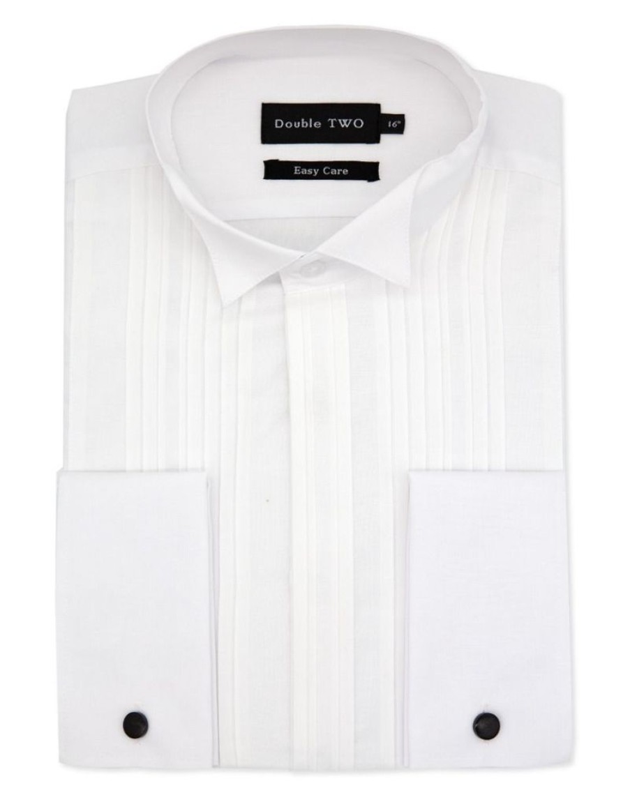 Shirts Double Two | White Wing Collar Bib Front Dress Shirt