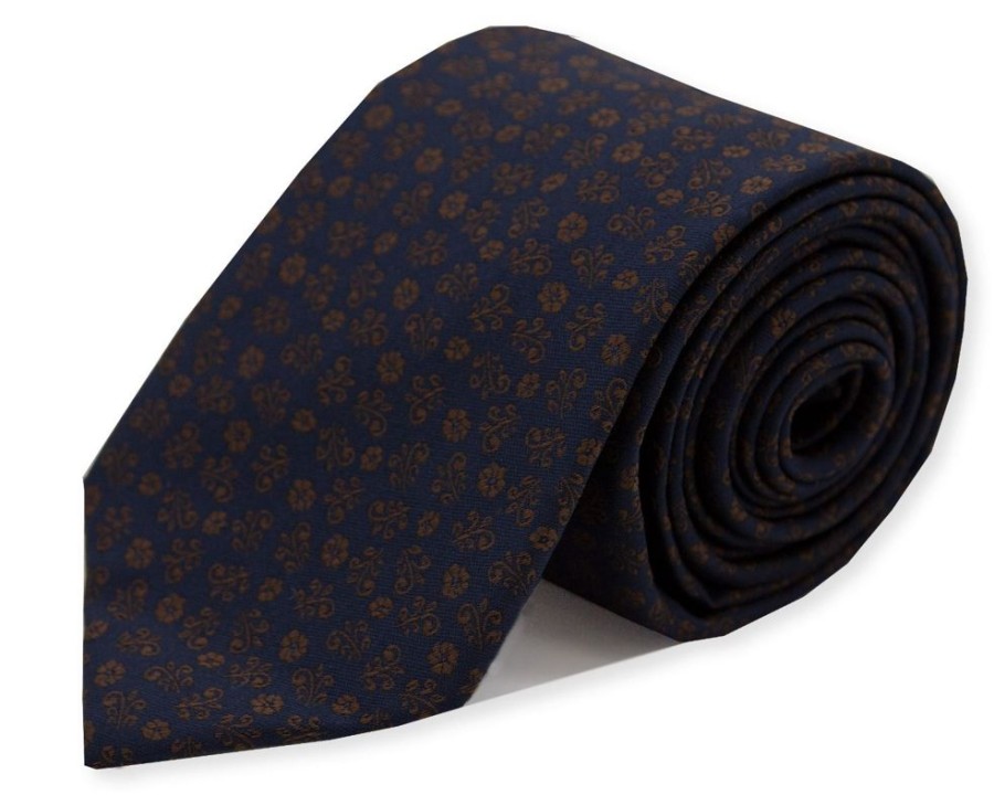 Accessories Double Two | Navy Blue & Brown Extra Long Patterned Tie