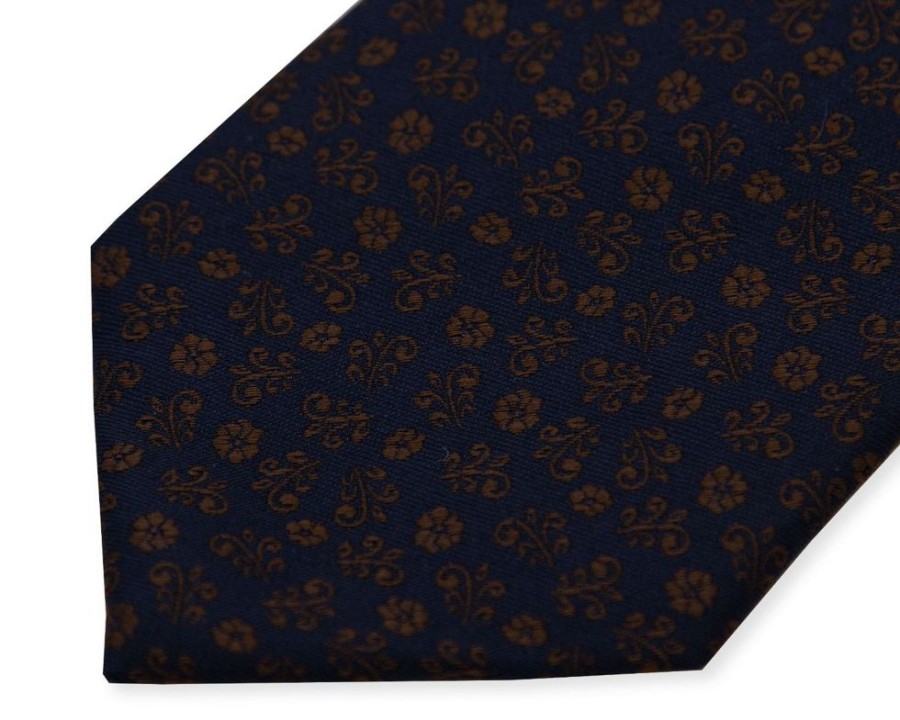 Accessories Double Two | Navy Blue & Brown Extra Long Patterned Tie