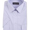 Shirts Double Two | Blue Short Sleeve Pilot Men'S Shirt