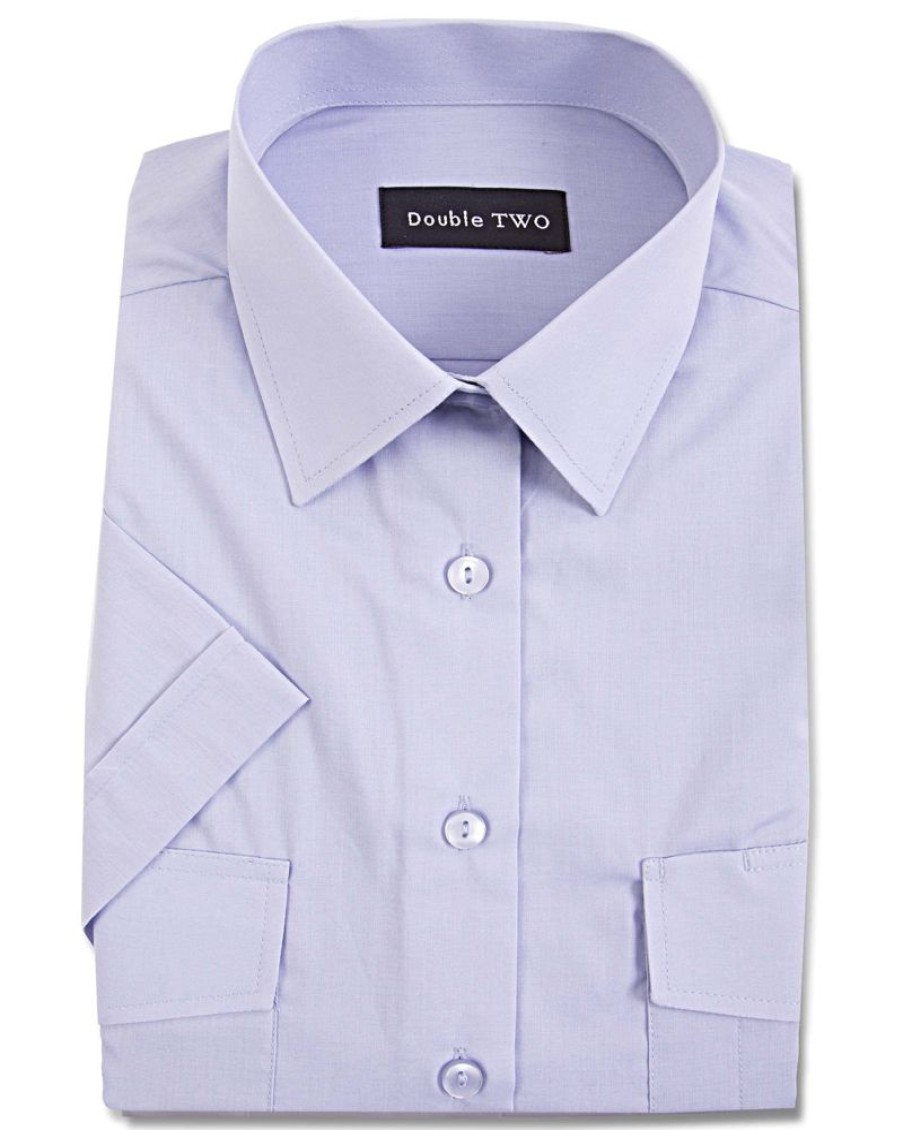 Shirts Double Two | Blue Short Sleeve Pilot Men'S Shirt