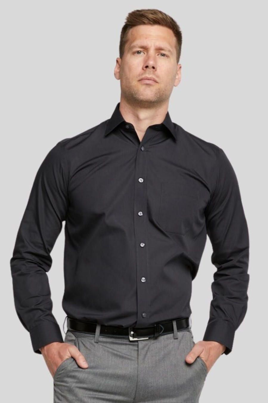 Shirts Double Two | Black Classic Easy Care Long Sleeve Shirt