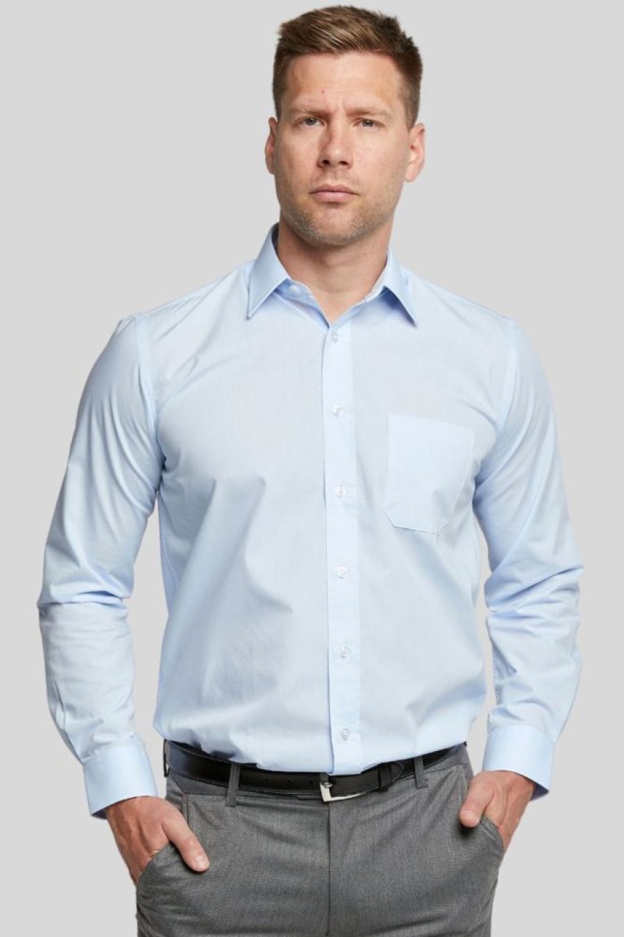 Shirts Double Two | Glacier Blue Classic Easy Care Long Sleeve Shirt