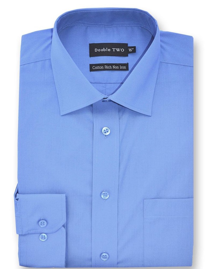 Shirts Double Two | Cornflower Blue Long Sleeved Non-Iron Shirt