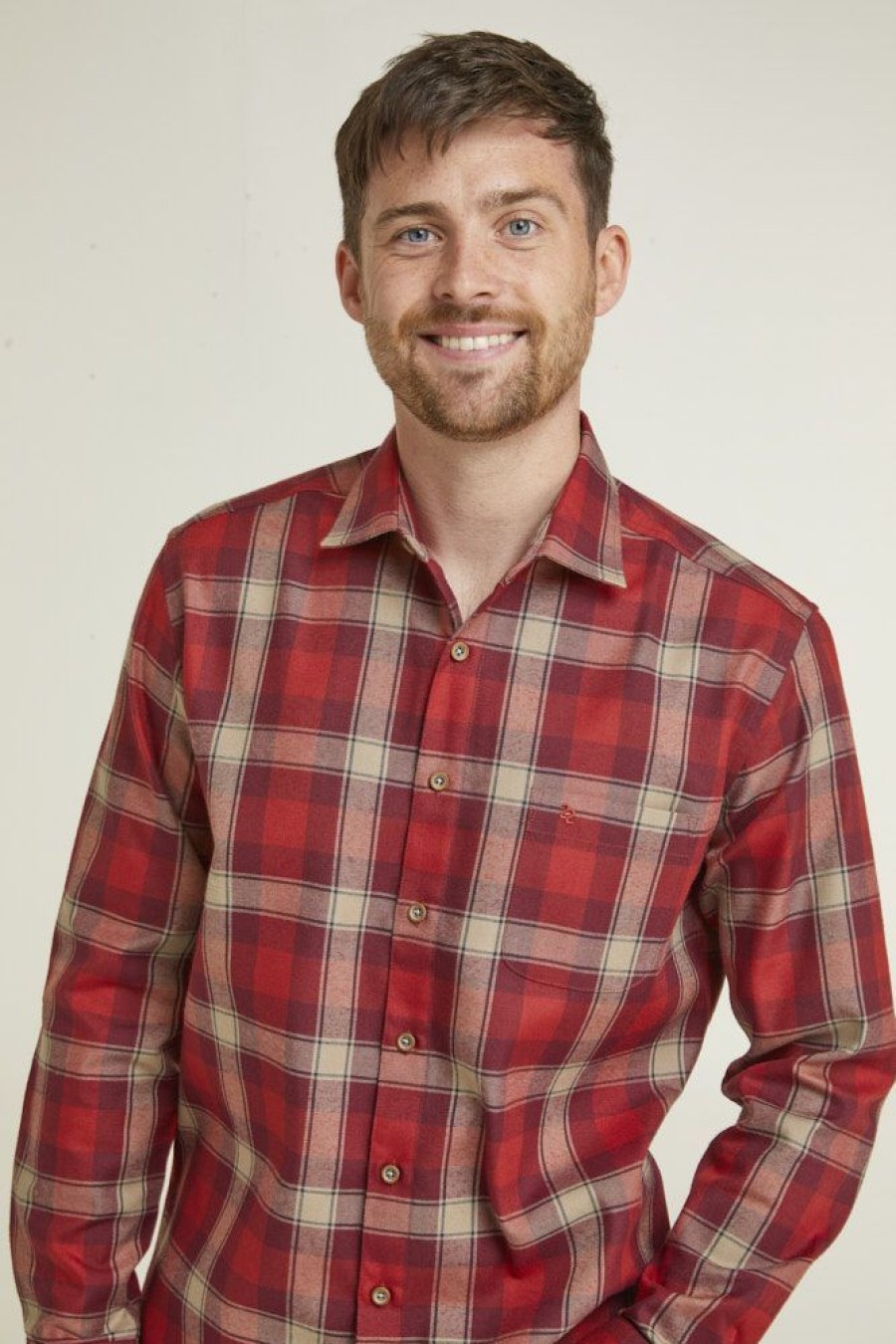 Shirts Double Two | Sunlite Rust Check Long Sleeve Casual Eco Shirt