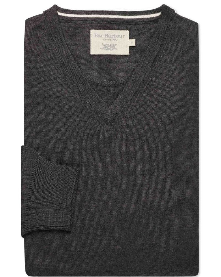 Casualwear Double Two | Graphite V-Neck Merino Blend Jumper