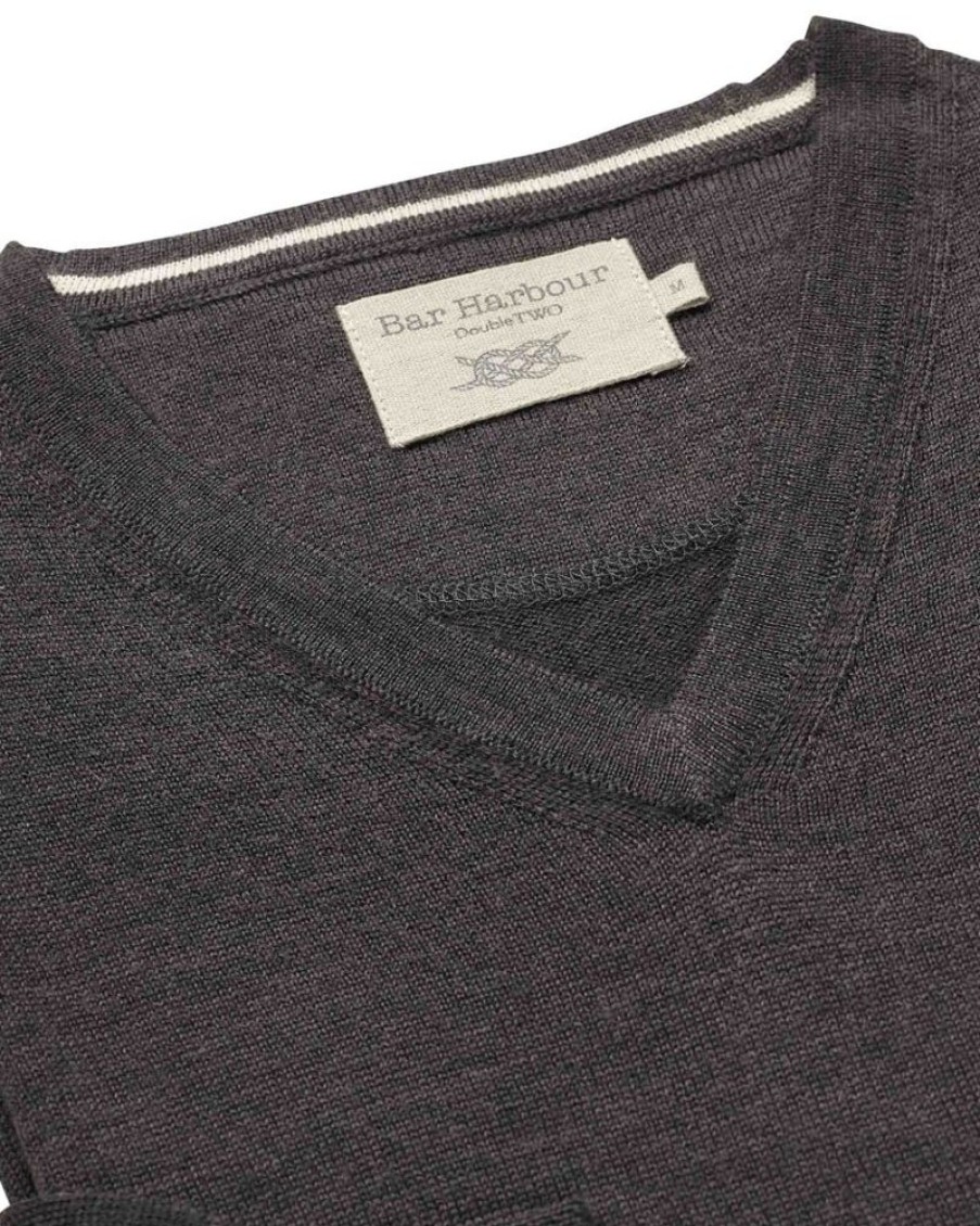 Casualwear Double Two | Graphite V-Neck Merino Blend Jumper