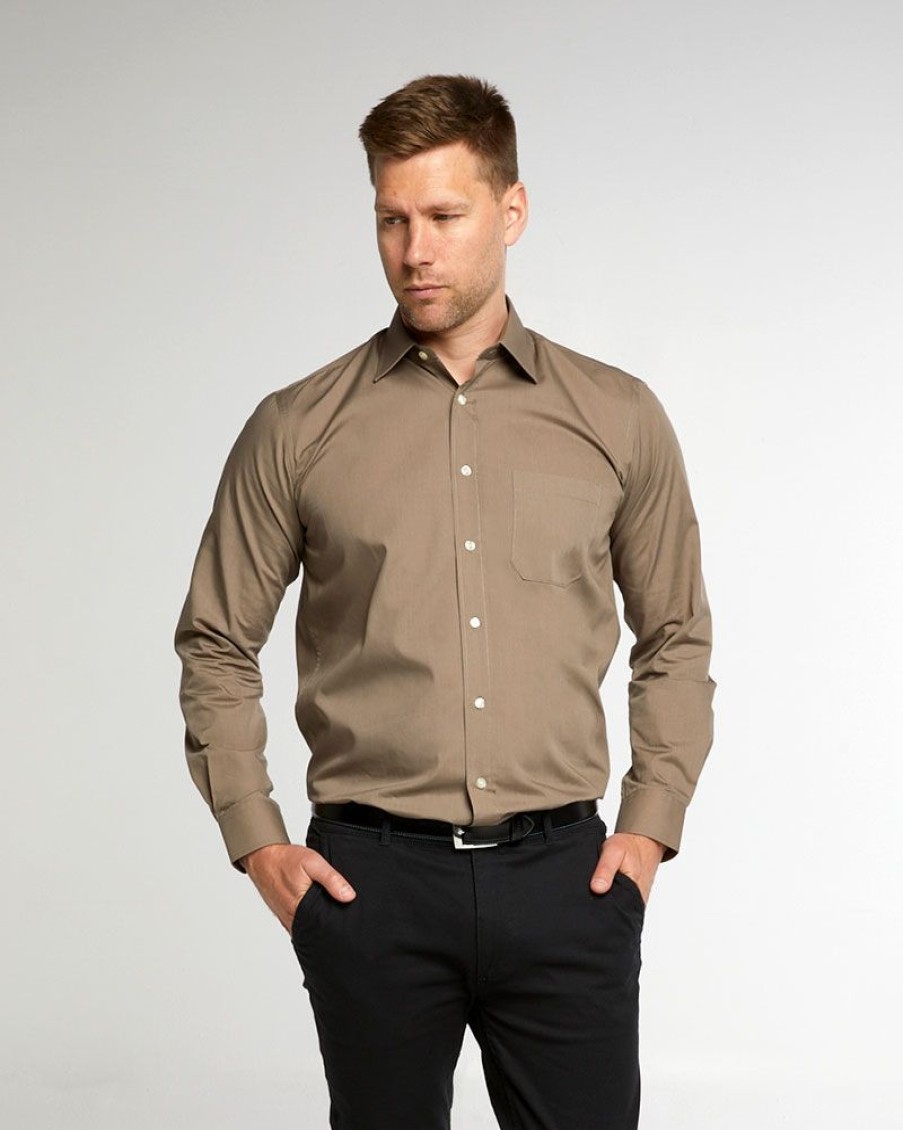 Shirts Double Two | Mushroom Classic Easy Care Long Sleeve Shirt