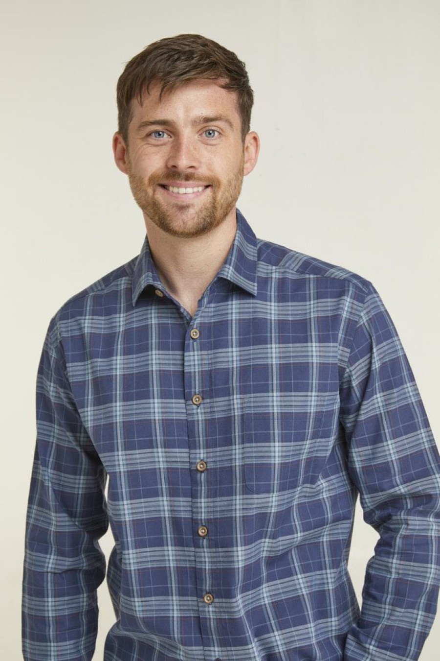 Shirts Double Two | Blue & Grey Check Long Sleeve Casual Eco Shirt