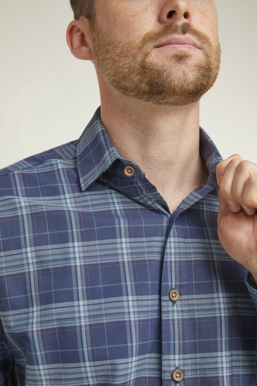 Shirts Double Two | Blue & Grey Check Long Sleeve Casual Eco Shirt