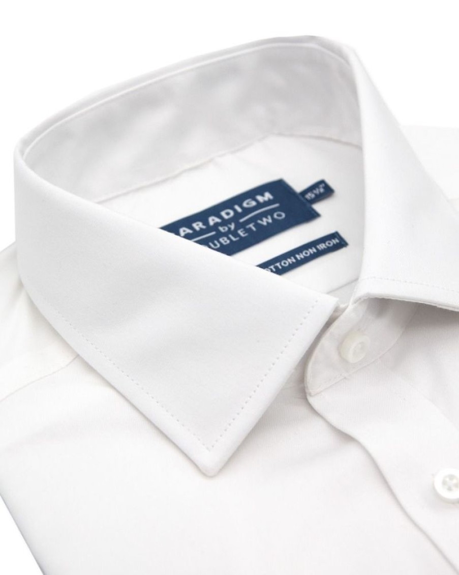 Shirts Double Two | Tailored Fit White Non-Iron Pure Cotton Twill Shirt - Double Cuff