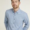 Shirts Double Two | Blue Textured Button Down Collar Long Sleeve Casual Shirt