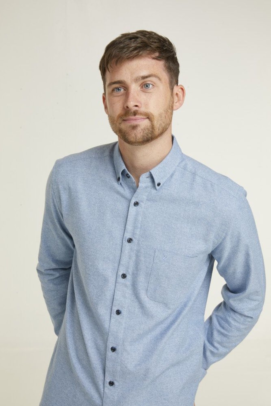 Shirts Double Two | Blue Textured Button Down Collar Long Sleeve Casual Shirt