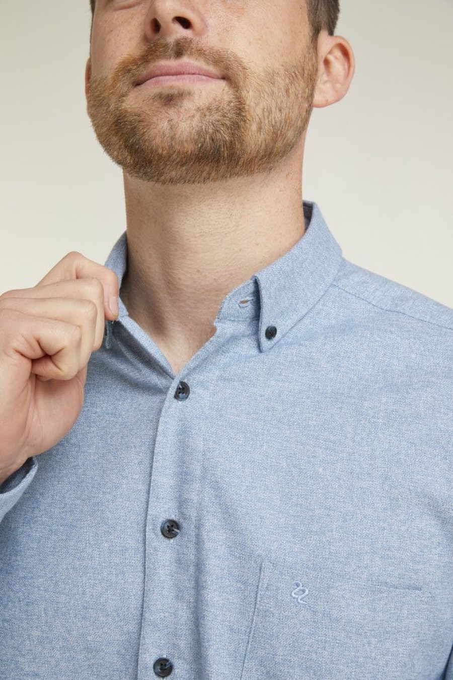 Shirts Double Two | Blue Textured Button Down Collar Long Sleeve Casual Shirt