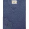 Casualwear Double Two | Denim Blue V-Neck Merino Blend Jumper