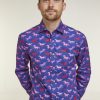 Casualwear Double Two | Tailored Fit Navy Horse Print Navy Floral Print Long Sleeve Casual Shirt