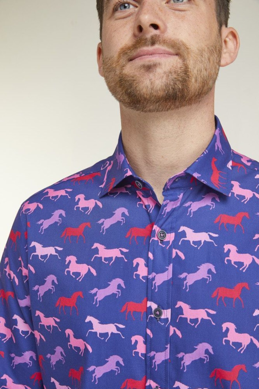 Casualwear Double Two | Tailored Fit Navy Horse Print Navy Floral Print Long Sleeve Casual Shirt