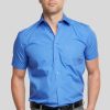 Shirts Double Two | Cobalt Blue Short Sleeve Non-Iron Shirt