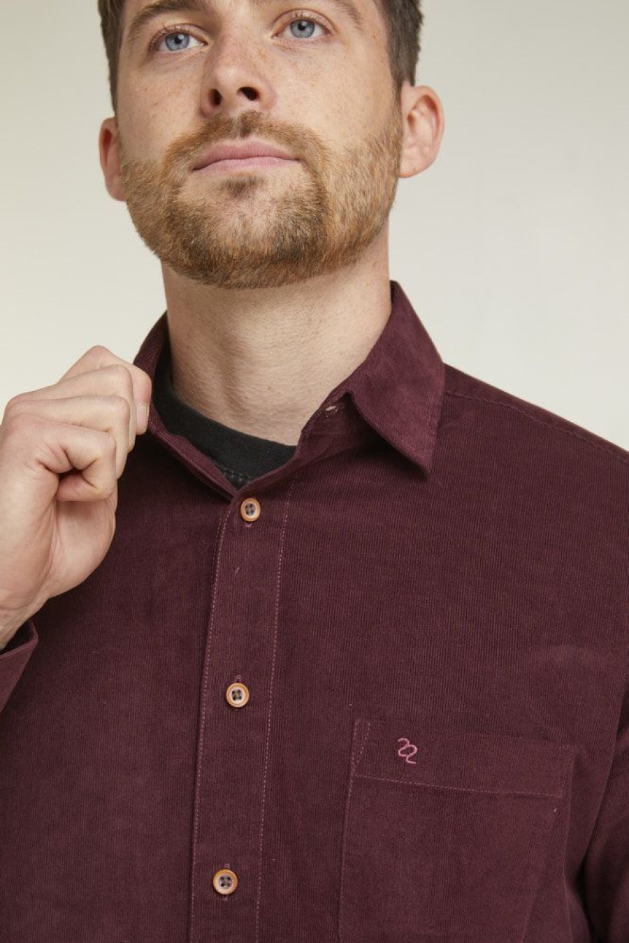 Shirts Double Two | Burgundy Corduroy Long Sleeve Casual Shirt