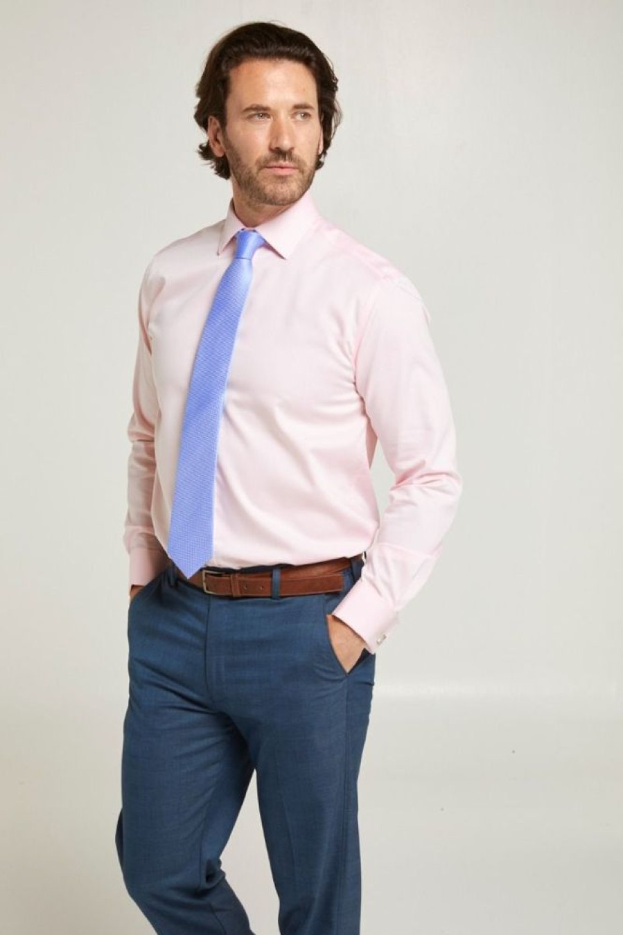 Shirts Double Two | Pink Non-Iron Pure Cotton Twill Shirt - Double Cuff